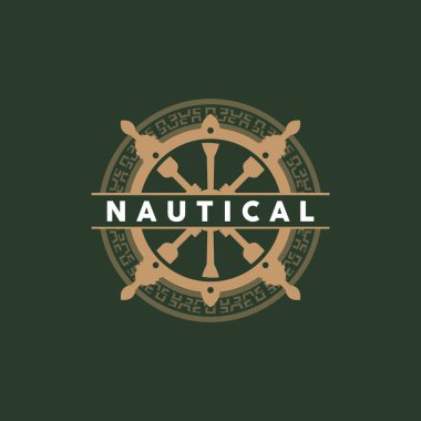 Gemi dümeni logosu, Zarif Denizcilik Vektörü Basit Minimalist Okyanus Gemisi Tasarımı