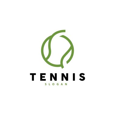 Tenis Logosu Tasarımı, Turnuva Sporu, Top ve Raket Vektörü Basit Görüntü
