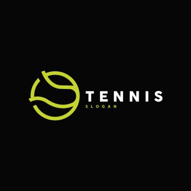 Tenis Logosu Tasarımı, Turnuva Sporu, Top ve Raket Vektörü Basit Görüntü