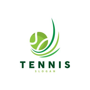 Tenis Logosu Tasarımı, Turnuva Sporu, Top ve Raket Vektörü Basit Görüntü