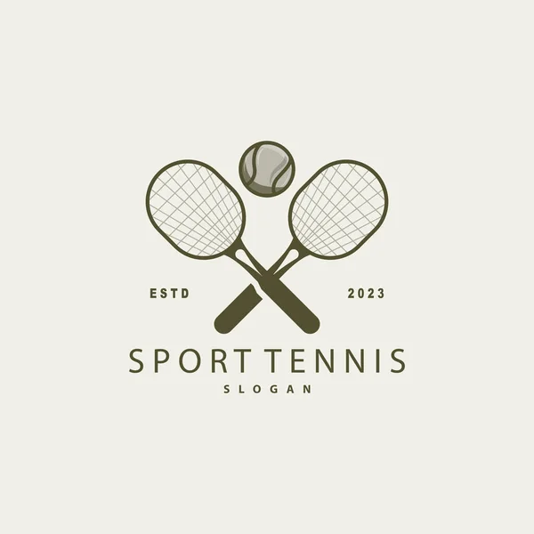 网球标志设计 锦标赛体育 球和球拍矢量简单轮廓图解 — 图库矢量图片