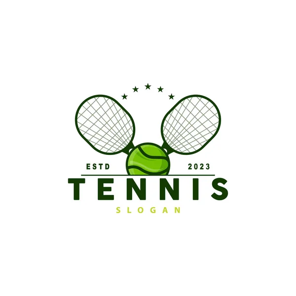 Diseño Logo Tenis Deporte Torneo Pelota Raqueta Vector Simple Silueta — Vector de stock