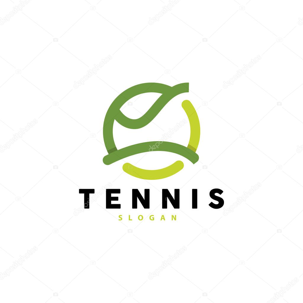 Tennis Logo Design, Tournament Sport, Ball And Racket Vector Simple Silhouette Illustration