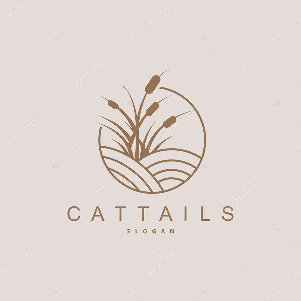 Creeks And Cattails River Logo, Grass Design Simple Minimalist Illustration Vector Template