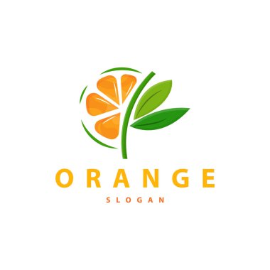 Portakal Dilimli Meyve Logosu, Taze Meyve Suyu Tasarım Sembol Şablonu Vektör İllüstrasyonu