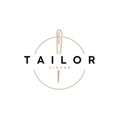 Terzi Logosu, İğne ve İplik Vektörü, Retro Vintage Basit Minimalist Eski İlham Tasarımı