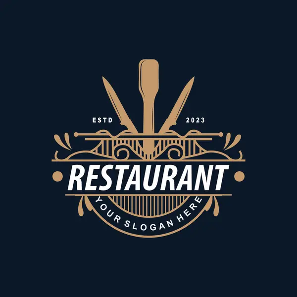 Restaurant Logo Alte Typografie Retro Vintage Stil Elegantes Ornament Besteck — Stockvektor
