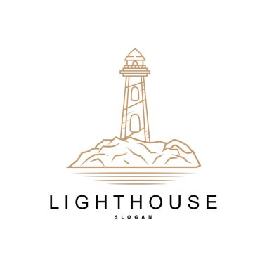 Deniz feneri logosu, Beacon Vektörü Modern Basit Sahil Projektörü Kulesi, Sembol İllüstrasyon Şablonu