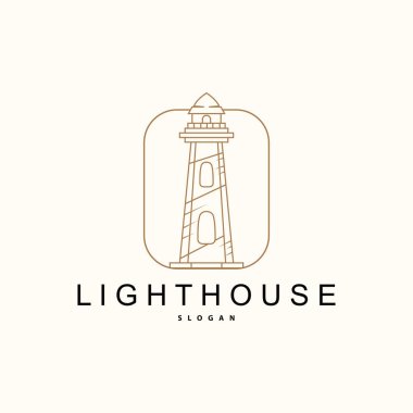 Deniz feneri logosu, Beacon Vektörü Modern Basit Sahil Projektörü Kulesi, Sembol İllüstrasyon Şablonu