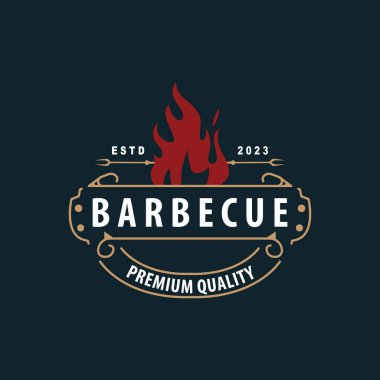 BBQ Hot Grill Logosu, Barbekü Typography Vintage Tasarım Etiketi, Logo Restoranı, Cafe, Bar Simple