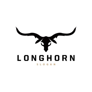 LongHorn Hayvan Logosu Tasarımı, Çiftlik Retro Vintage Boynuz Minimalist Basit Şablon İllüstrasyonu