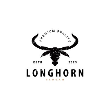 LongHorn Hayvan Logosu Tasarımı, Çiftlik Retro Vintage Boynuz Minimalist Basit Şablon İllüstrasyonu