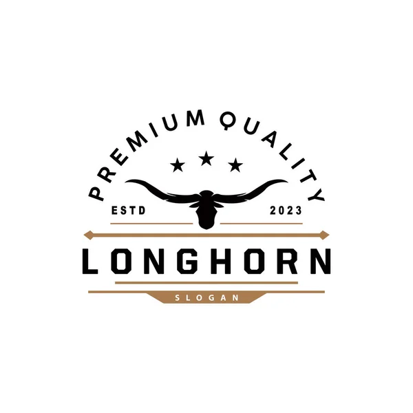 LongHorn Hayvan Logosu Tasarımı, Çiftlik Retro Vintage Boynuz Minimalist Basit Şablon İllüstrasyonu