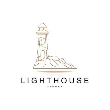 Deniz feneri logosu, Beacon Vektörü Modern Basit Sahil Projektörü Kulesi, Sembol İllüstrasyon Şablonu