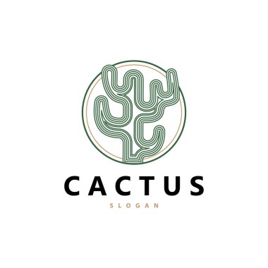 Kaktüs Logosu, Çöl Yeşili Santrali Vektör Tasarım Çizimi