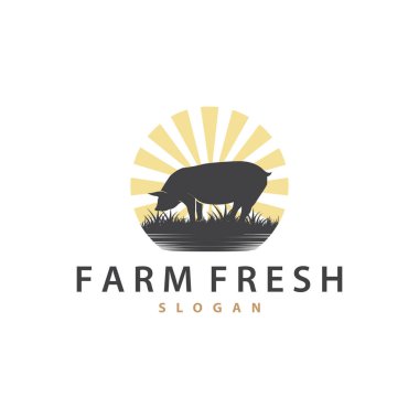 Domuz Logosu, Izgara Domuz Domuzu Basit Kırsal Pul, Hayvanat Hayvanları Sığır Vektörü, Barbekü Klasik Tasarım İlhamı