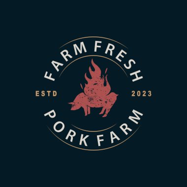 Domuz Logosu, Izgara Domuz Domuzu Basit Kırsal Pul, Hayvanat Hayvanları Sığır Vektörü, Barbekü Klasik Tasarım İlhamı
