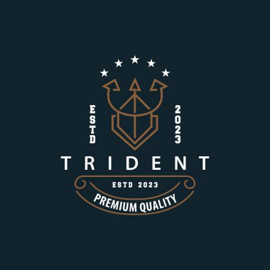 Neptün Poseidon Trident Logosu, Mızrak Basit Klasik Şablon Tasarımı