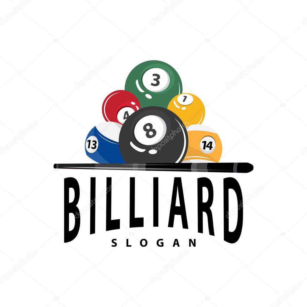 Billiard Logo Minimalist Design Ball and Stick Symbol Illustration Template