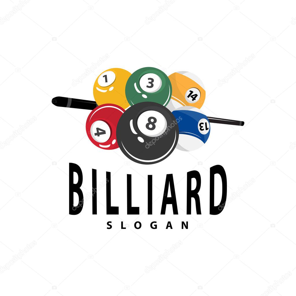 Billiard Logo Minimalist Design Ball and Stick Symbol Illustration Template