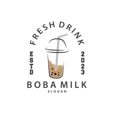 Boba İçeceği Logosu, Süt Çayı Şirin Boba İnci Jöle İçeceği Kabarcık Vektörü Basit Minimalist Tasarım