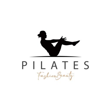 Pilates Pozu Logosu, Yoga Logosu Tasarım Vektör Şablonu Çizimi