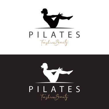 Pilates Pozu Logosu, Yoga Logosu Tasarım Vektör Şablonu Çizimi