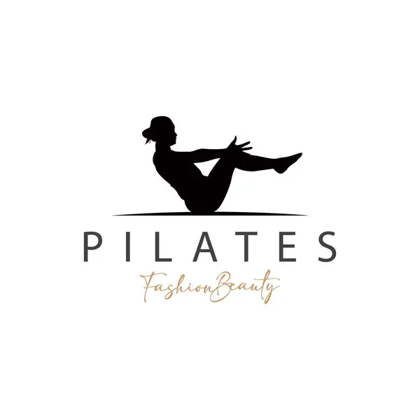 Pilates Pozu Logosu, Yoga Logosu Tasarım Vektör Şablonu Çizimi