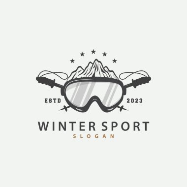 Kayak sporu logosu, Kış sporları tasarımı Retro Vector Illustration
