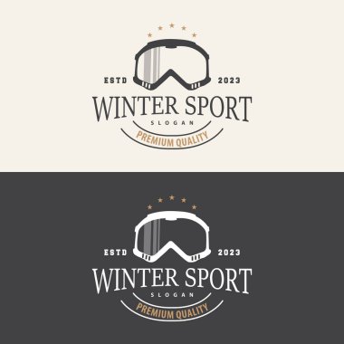 Kayak sporu logosu, Kış sporları tasarımı Retro Vector Illustration