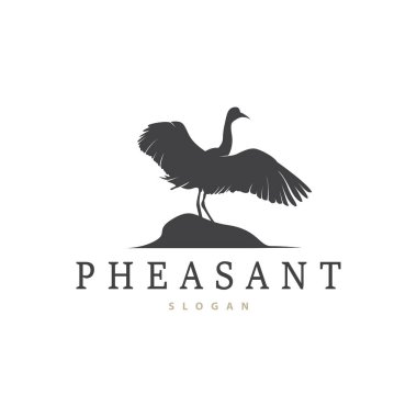 Leylek Kuşu Logosu, Balıkçıl, Çim ve Nehir Tasarımı, Vektör Şablonu İllüstrasyonu