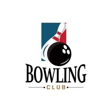 Bowling Spor Kulübü Logosu, Bowling Topu ve Pin Tasarım Vektör Turnuvası Templet İllüstrasyonu