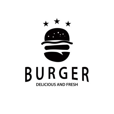 Hamburger Logosu Fast Food Tasarımı, Sıcak ve Lezzetli Yemek Vektörü İllüstrasyonu