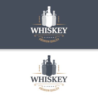Viski Logosu, İçki Etiketi Tasarımı Eski Retro Vintage Resim Premium Şablonu
