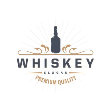 Viski Logosu, İçki Etiketi Tasarımı Eski Retro Vintage Resim Premium Şablonu