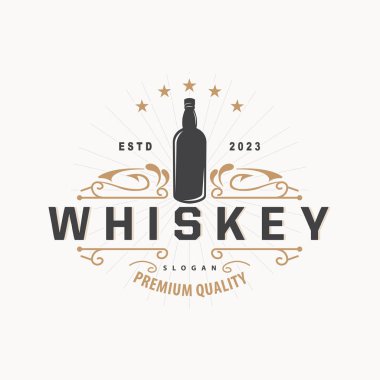 Viski Logosu, İçki Etiketi Tasarımı Eski Retro Vintage Resim Premium Şablonu