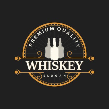 Viski Logosu, İçki Etiketi Tasarımı Eski Retro Vintage Resim Premium Şablonu
