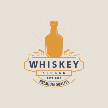 Viski Logosu, İçki Etiketi Tasarımı Eski Retro Vintage Resim Premium Şablonu