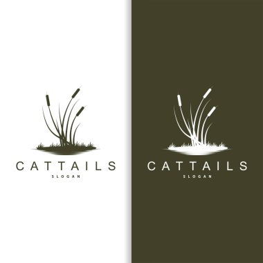 Creek ve Cattail Nehri Logosu, İş Markası için Basit Minimalist Çim Tasarımı