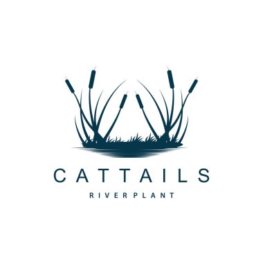 Creek ve Cattail Nehri Logosu, İş Markası için Basit Minimalist Çim Tasarımı