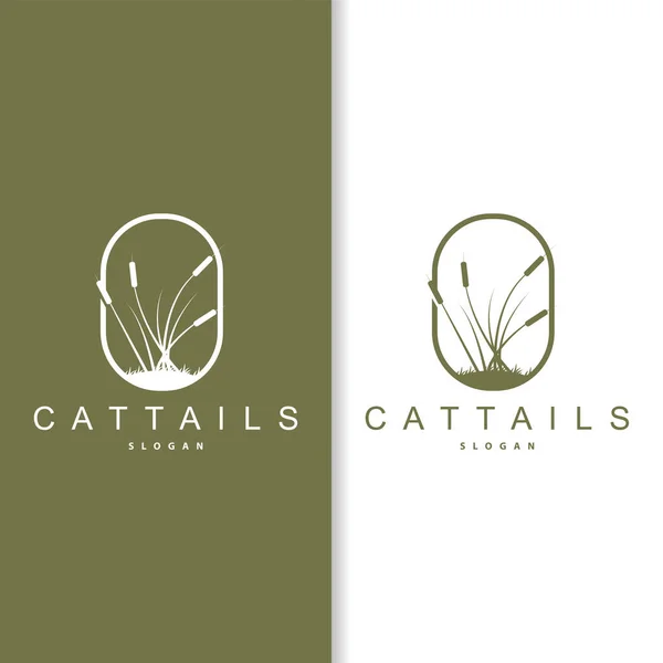 stock vector Creek and Cattail River Logo, Simple Minimalist Grass Design for Business Brand