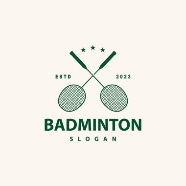 Badminton Logosu, Basit Badminton Raket Tasarımı, Retro Vintage Minimalist Spor Konsepti