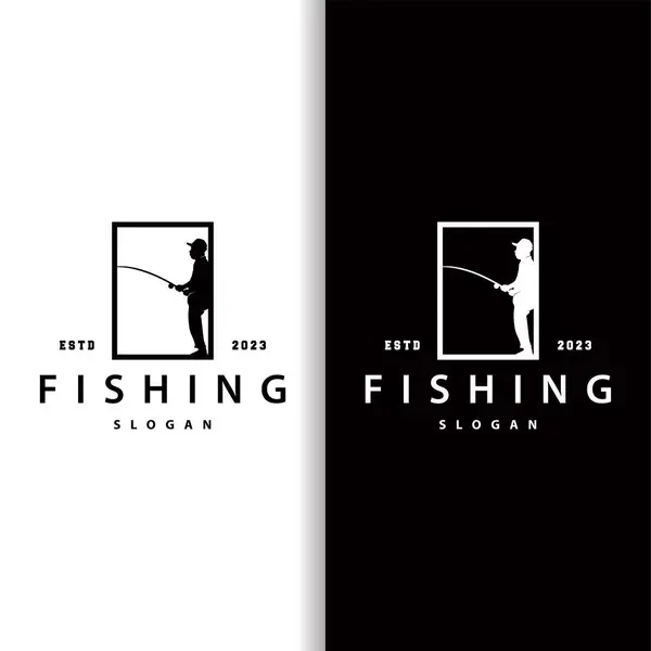 Logo Pesca Del Pescador Diseño Simple Aire Libre Silueta Del Vector de stock