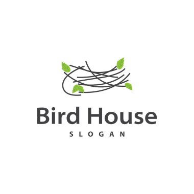 Kuş Yuvası Logosu, Kuş Evi Sığınma Vektörü, Modern Satır Tasarım Minimalist Sembol Şablonu