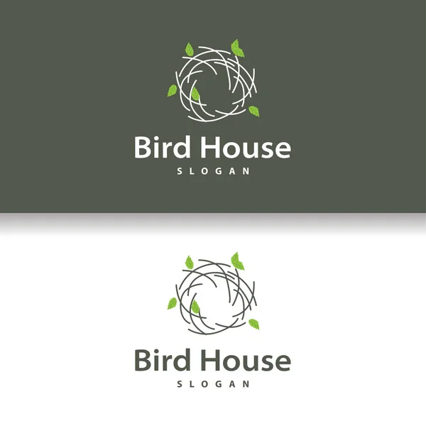 Kuş Yuvası Logosu, Kuş Evi Sığınma Vektörü, Modern Satır Tasarım Minimalist Sembol Şablonu