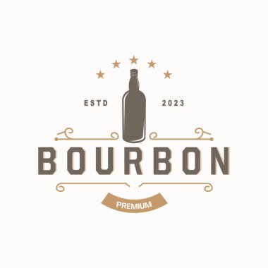 Viski Logosu, İçki Etiketi Tasarımı Eski Retro Vintage Resim Premium Şablonu