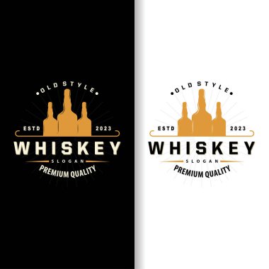 Viski Logosu, İçki Etiketi Tasarımı Eski Retro Vintage Resim Premium Şablonu