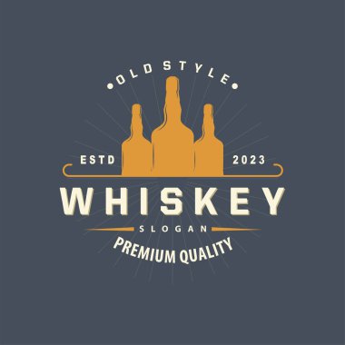 Viski Logosu, İçki Etiketi Tasarımı Eski Retro Vintage Resim Premium Şablonu