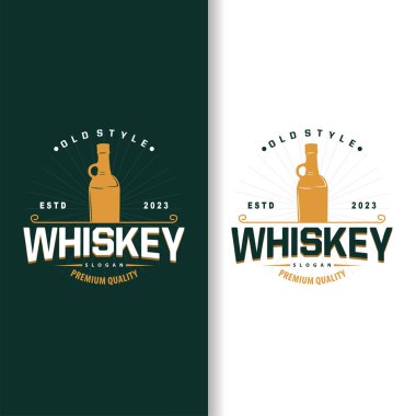 Viski Logosu, İçki Etiketi Tasarımı Eski Retro Vintage Resim Premium Şablonu