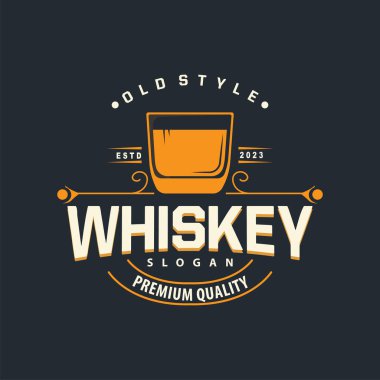 Viski Logosu, İçki Etiketi Tasarımı Eski Retro Vintage Resim Premium Şablonu